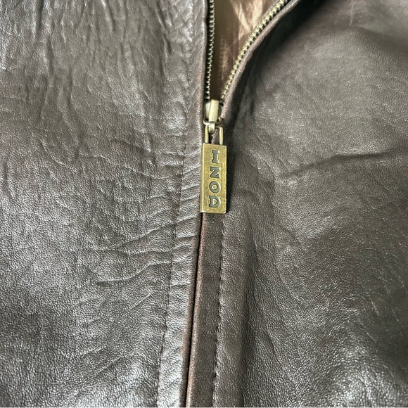Vintage 90’s IZOD Brown Chocolate 100% Leather Bomber Jacket Overcoat Size XL - Picture 4 of 15